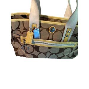 Coach Signature Canvas & Leather Tote Bag With Yellow Accents